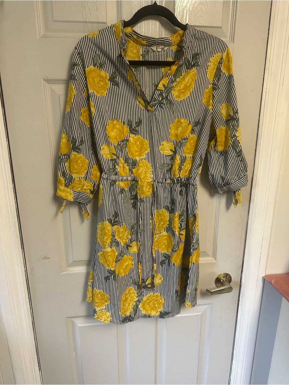 Striped Mini Dress with Yellow Floral Print